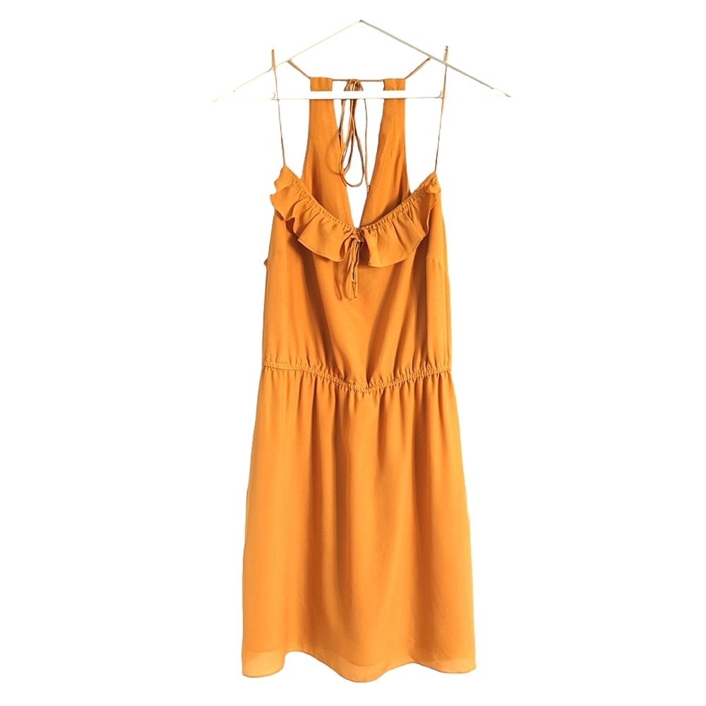 BCBGeneration Ruffles Mustard Yellow Orange Fit And Flare Dress size S Small